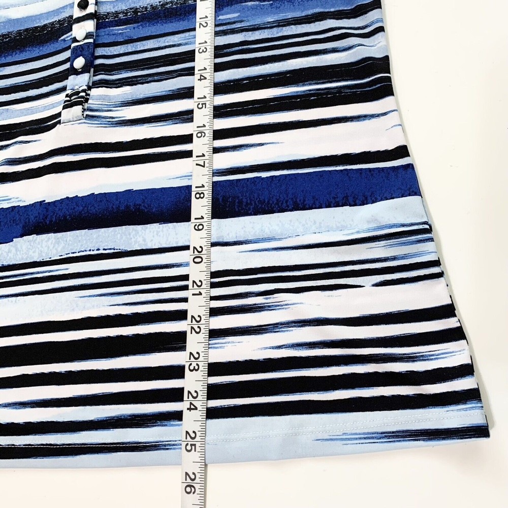 Karl Lagerfeld Womens L Blue Stripe Ruffle Collar 3/4 Sleeve Jersey Top Blouse - Picture 10 of 11